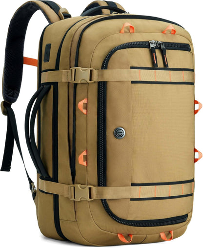 Tolaccea Travel Laptop Backpack, TSA Flight Approved Carry On Travel Duffel Backpack, Dual Laptop Storage for 17.3" and 15.6" Laptop, Large Luggage Backpack 40-45L Expandable for Men Women (Khaki)