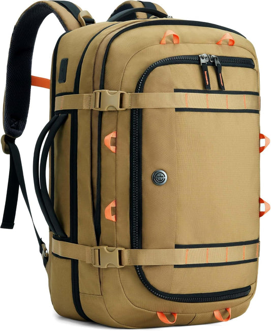 Tolaccea Travel Laptop Backpack, TSA Flight Approved Carry On Travel Duffel Backpack, Dual Laptop Storage for 17.3" and 15.6" Laptop, Large Luggage Backpack 40-45L Expandable for Men Women (Khaki)