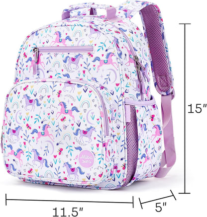 mibasies Girls Backpack 5-8: Lightweight Kids Backpacks for Girls - Girl Bookbag for Elementary School - Unicorn Garden Purple