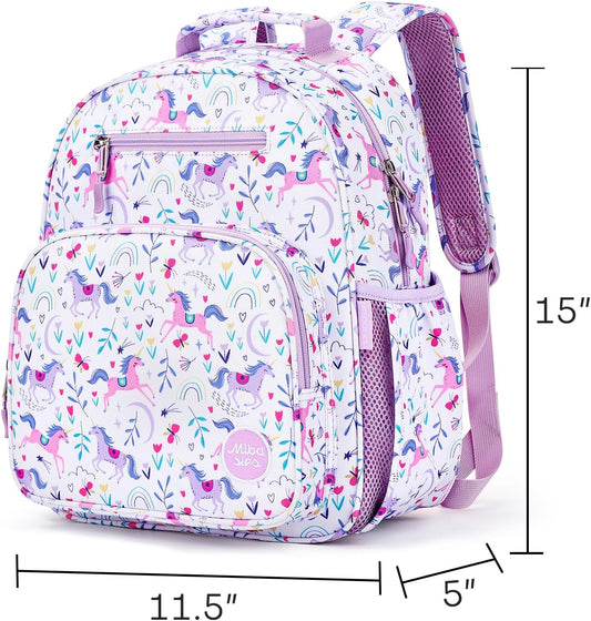 mibasies Girls Backpack 5-8: Lightweight Kids Backpacks for Girls - Girl Bookbag for Elementary School - Unicorn Garden Purple