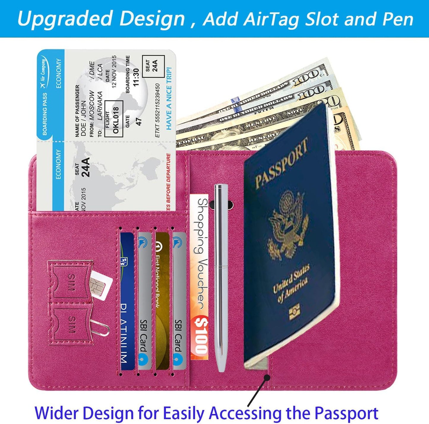 Airtag Passport Holder Cover Wallet Travel Essentials RFID Blocking Leather Card Case International Must Haves Travel Accessories for Women Men(119#Purple)