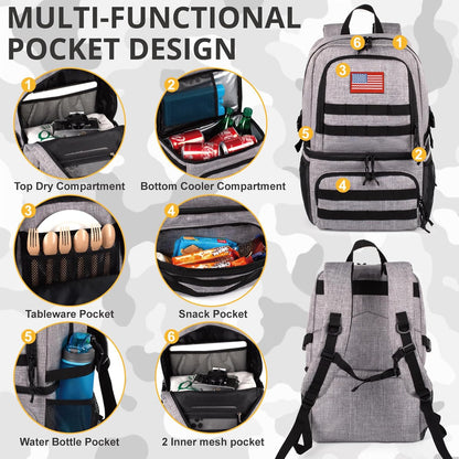Tactical Double Deck Cooler Backpack for Men,Large Lunch Backpack with 2 Compartment,Soft Cooler Bag