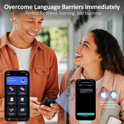 Language Translation Earbuds Real Time, IAMJOY Language Translator Earbuds Open Ear Clip-On Earbuds, Audifonos Traductores Inglés Español Language Translator Device with APP for Travel Study, White