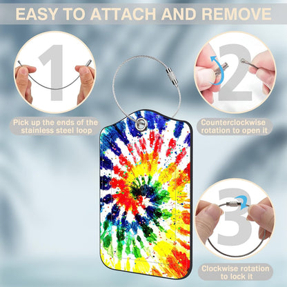 2 Pack Luggage Tags for Suitcases Colorful Rainbow Tie Dye Leather Luggage Tags Privacy Cover ID Label with Stainless Steel Loop and Address Card for Women Men Travel Bag Backpack