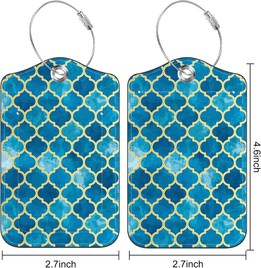 2 Pack Luggage Tag for Suitcase Arabic Mosaic and Mosque Window Shape Leather Suitcase Tags with Identifiers Privacy Cover Name Address Labels and Stainless Steel Loop for Teens Adults