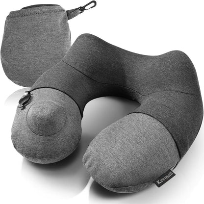 Inflatable Travel Neck Pillow, Best Airplane Neck Pillow for Long Flight Sleeping,Soft 100% Cotton Travel Pillow for Plane Head Rest, Portable Traveling Essentials