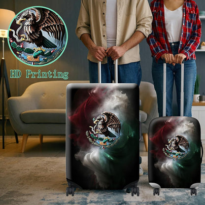 Luggage Cover Plus - Mexican Flag Eagle Travel Suitcase Cover for 26-28 inch Luggage with Concealed Zipper, Washable Elastic Cloth, Dustproof, Anti-Scratch