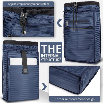 Black backpack for men, 16 inch laptop backpack with computer compartment, Drawstring slim waterproof tech backpack for travel, work, college or daily use, Large 30 L