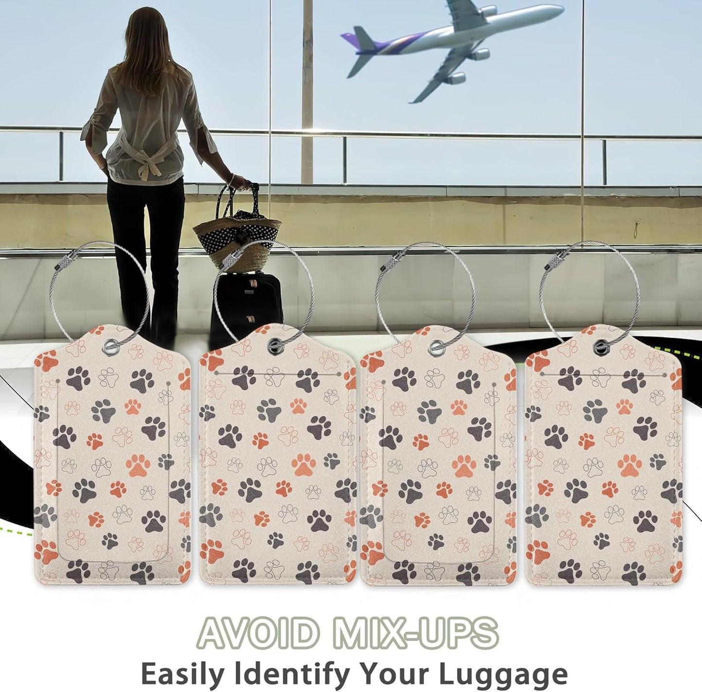 2 Pack Luggage Tags for Suitcase,Dog Cat Paws Leather Luggage Tag Bag Tags Identifiers Privacy Cover Id Label with Steel Loop for Women Men Girls Boys Travel