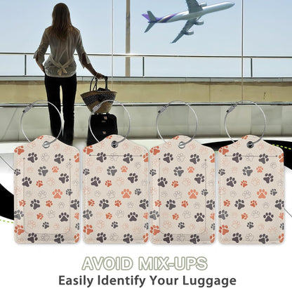 2 Pack Luggage Tags for Suitcase,Dog Cat Paws Leather Luggage Tag Bag Tags Identifiers Privacy Cover Id Label with Steel Loop for Women Men Girls Boys Travel