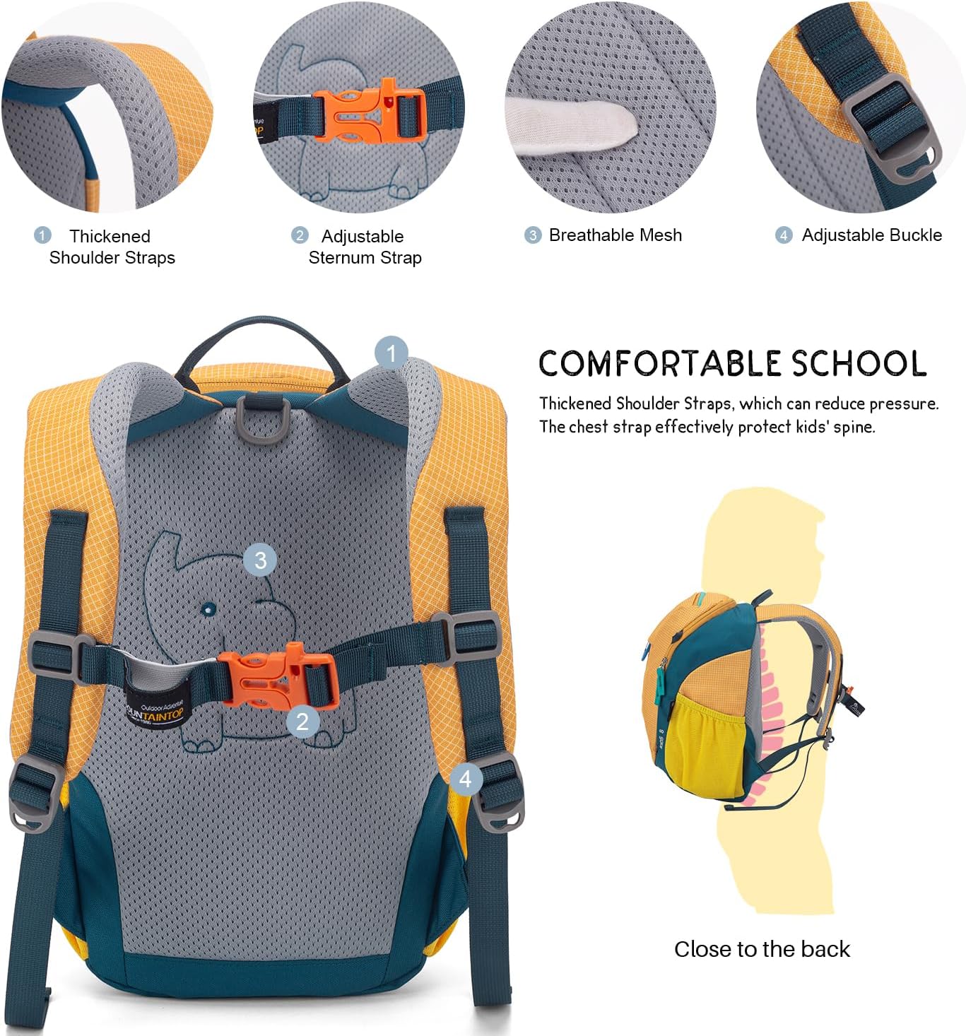 MOUNTAINTOP 8L Kids Backpack,Toddler Backpack Travel Daypack with Chest Strap,Small Backpack for Preschool and Kindergarten