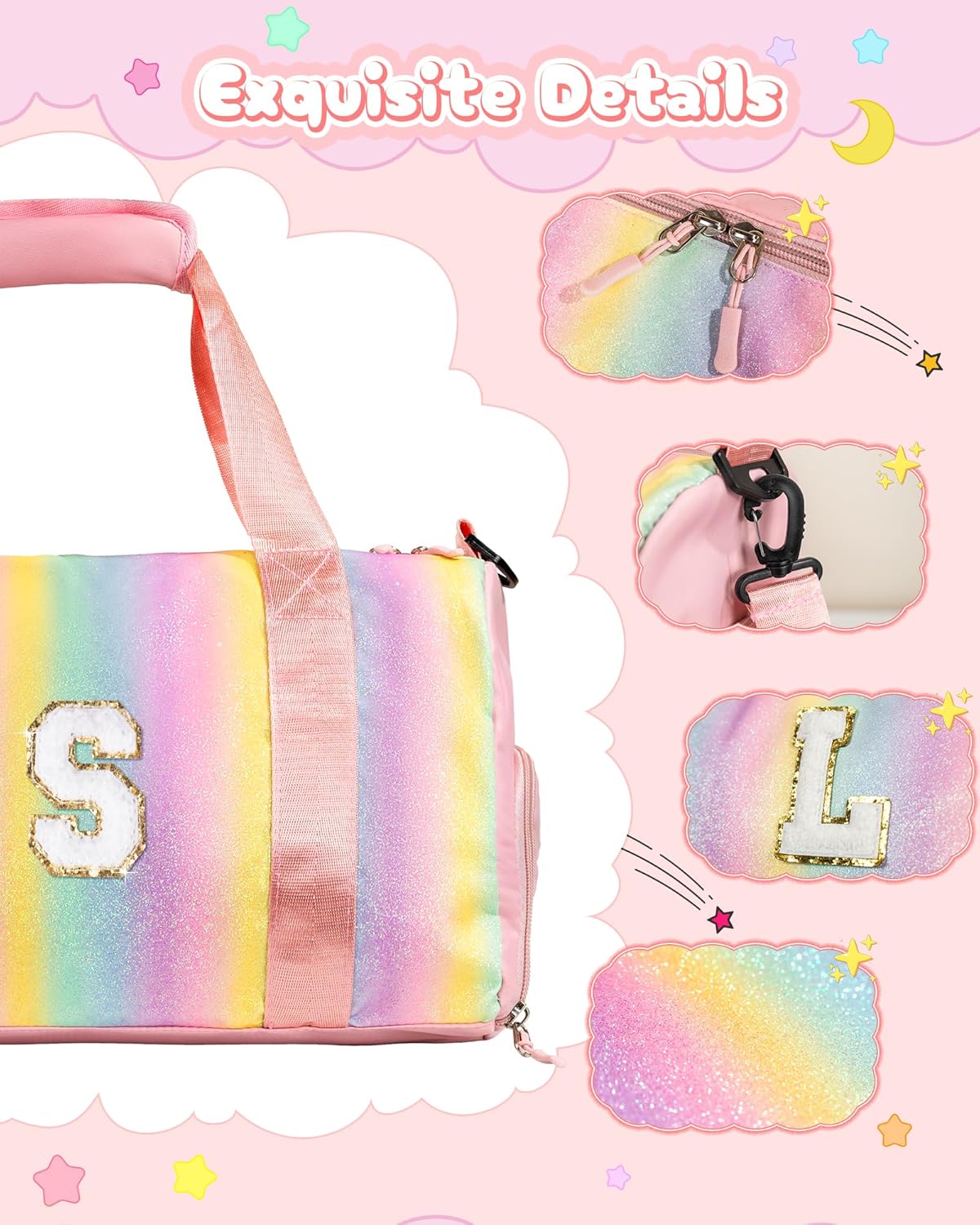 Gifts for Niece-Girl Gym Bag with Shoe Compartment, Kid Personalized Weekender Overnight Bags, Initial Travel Tote with Makeup Pouch, Birthday Gift for Sister Granddaughter (Letter J)