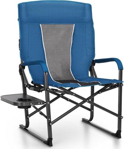 ALPHA CAMP Oversized Folding Camping Chairs High Backrest Reclining Director Heavy Duty Lawn Chairs for Adults Support 300 LBS Fishing Chairs with Large Side Table Cup Holders for Outdoor Fishing