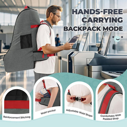 RAINSMORE Padded Car Seat Travel Bag for Airplane Heavy Duty Car Seat Backpack for Air Travel Baby Carseat Cover Bags for Airport Large Car Seats Carrier Fits Car Seats & Booster Seats,Gray