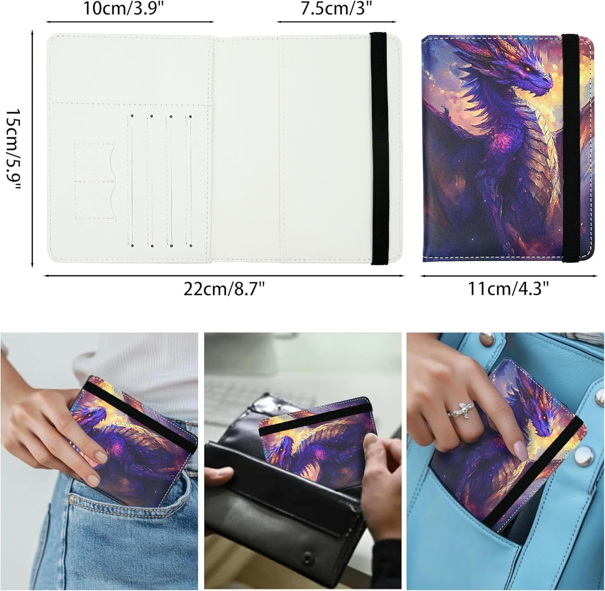 Dragon Passport Holder for Women and Men PU Leather Passport Cover for Travel