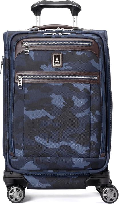 Travelpro Platinum Elite Softside Expandable Carry on Luggage, 8 Wheel Spinner Suitcase, USB Port, Suiter, Men and Women, Navy Camouflage, Carry On 21-Inch