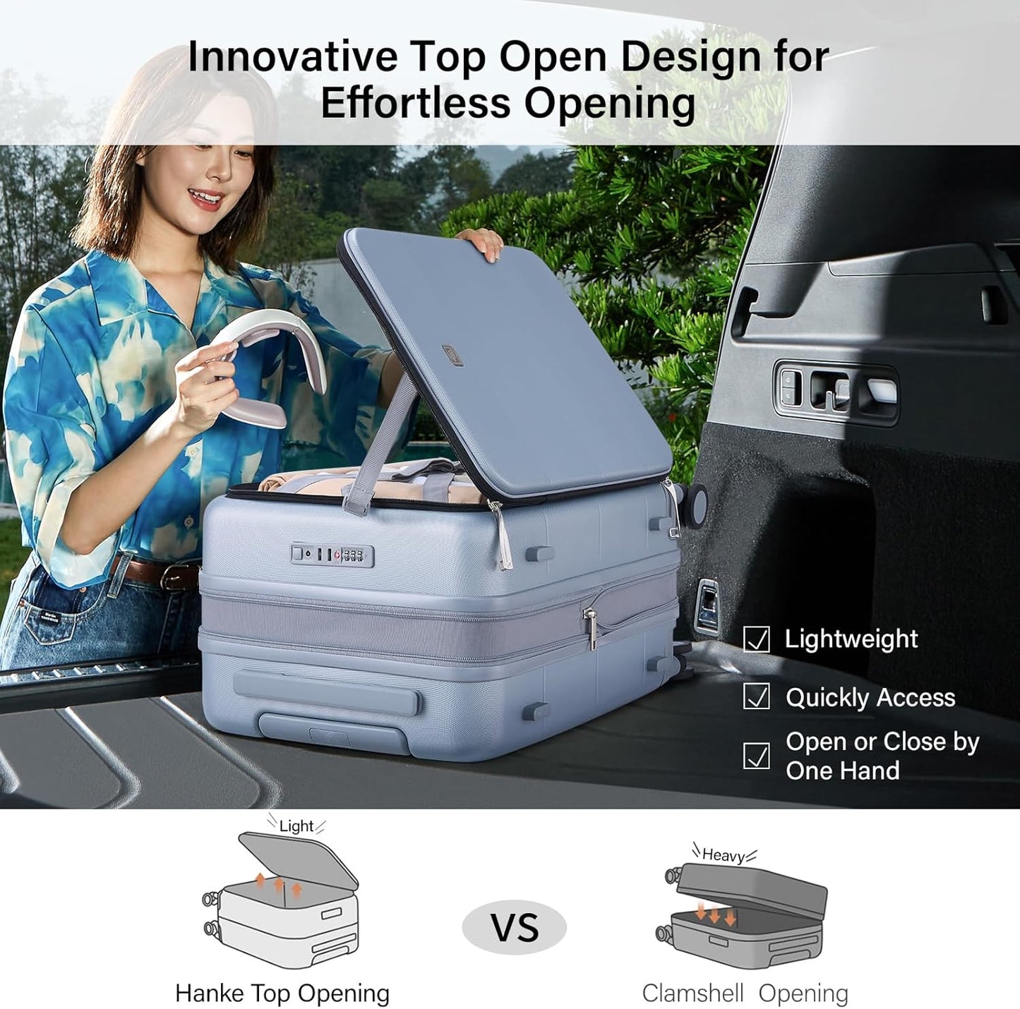 Hanke Hardside Expandable Checked Luggage, 24 Inch Top Opening Trunk Luggages with Spinner Wheels, All-PC Hard Shell Suitcase, Lightweight TSA Checked-Medium(Grey, 83L)