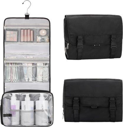 Relavel Hanging Toiletry Bag with Shoes Pocket, 360° Hook Travel Cosmetic Organizer, Waterproof, Multi-function for Makeup and Toiletries, Portable Storage Bag for Gym, Camping, Travel - Black