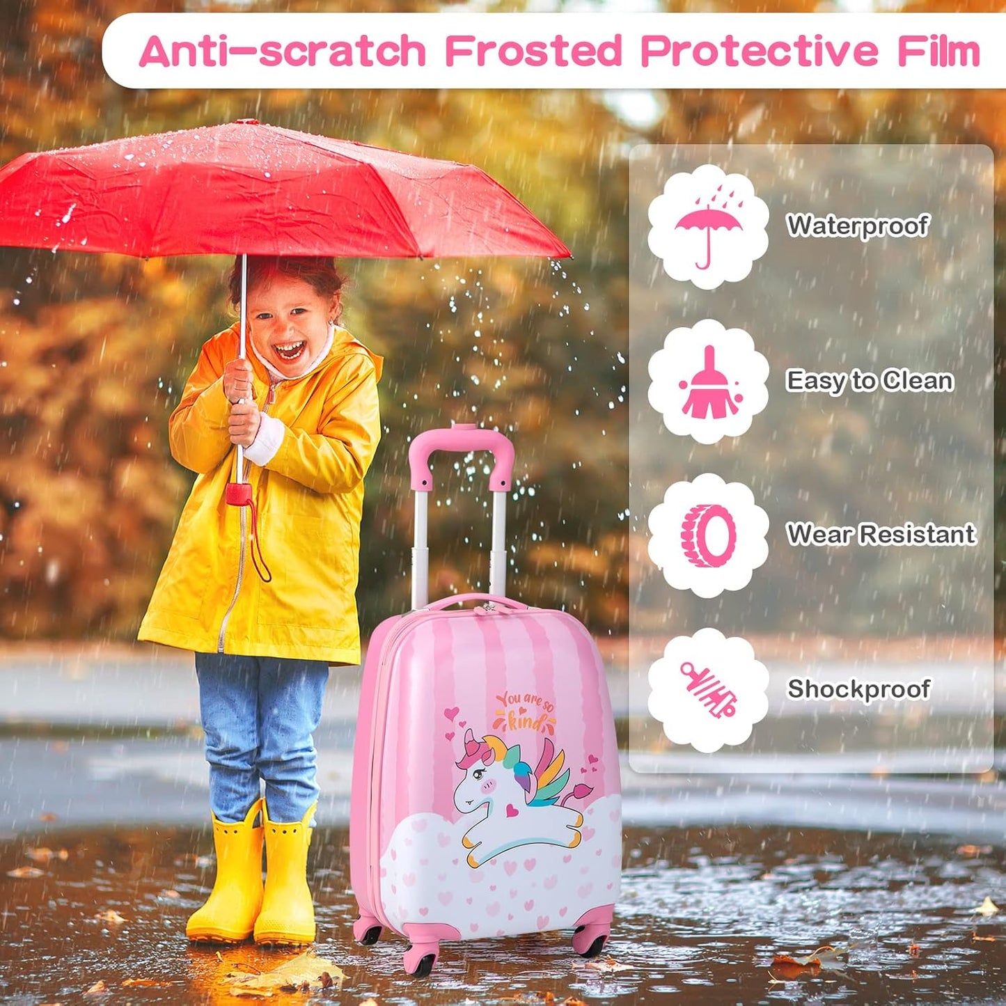 HONEY JOY Kids Luggage, 12" Toddler Backpack & 16" Travel Suitcase with Wheels, Lightweight Toddler Girls Suitcase, Durable ABS Hardshell, 2Pcs Carry On Luggage Set for Boys Girls(White Horse)