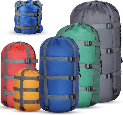 5 Pack Compression Stuff Sack 5 Assorted Size Sleeping Bag Stuff Sack Ultralight Sleeping Bag Cover Space Saving Gear for Travel Outdoor Camping Hiking Backpacking