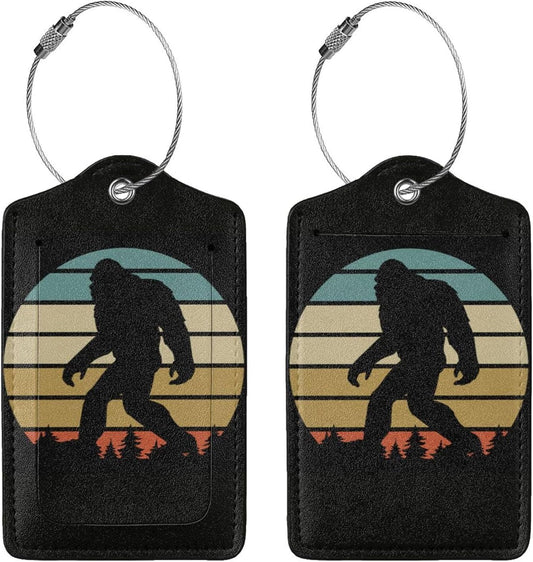 2 Pcs Bigfoot Luggage Tags for Suitcases, Funny Sasquatch Luggage Tags, Bachelorette Honeymoon Anniversary Christmas Birthday Travel Bag Gift for Men Women, Privacy Cover ID Label with Steel Loop