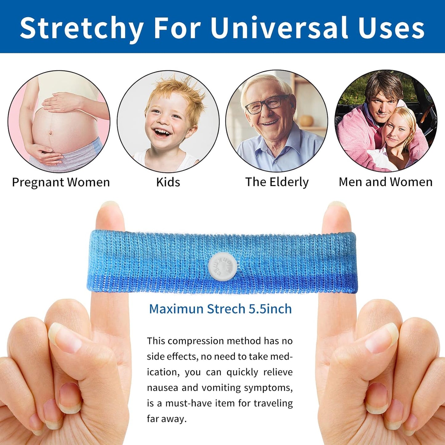 6 Pairs Motion Sickness Bands – Natural Anti Nausea Acupressure Wristbands for Morning & Motion Sickness Relief – Ideal for Car, Cruise & Flight Travel – for Adults and Kids