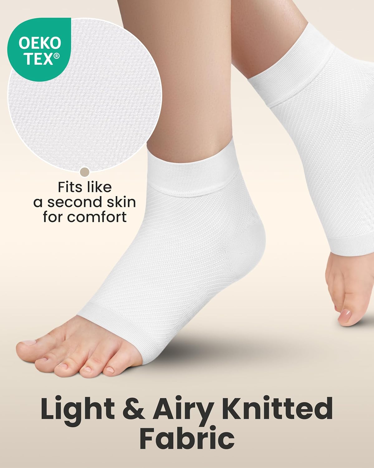 KEMFORD Ankle Compression Sleeve - Plantar Fasciitis Braces - Open Toe Compression Socks for Swelling, Sprain, Neuropathy, Foot Arch Support for Men and Women - 20-30mmhg, S, White