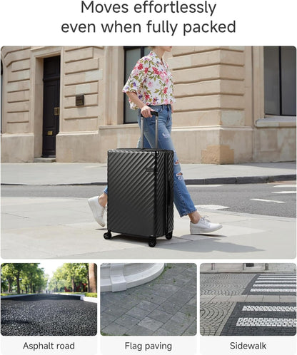 LUGGEX Luggage with Spinner Wheels, Polycarbonate Expandable Hard Shell Suitcase, Checked Medium 24 Inch, Charcoal Metallic