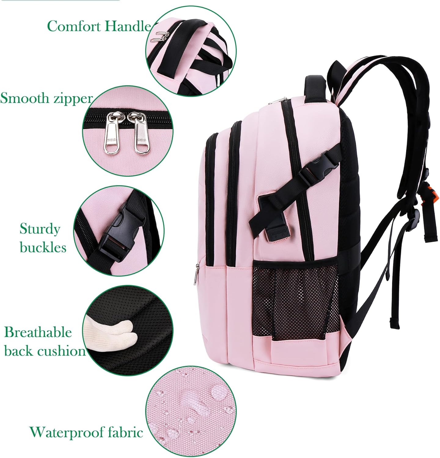 FENGDONG Large Laptop Backpack 17.3 inch Waterproof Travel College Backpack Bookbag,Crossbody Sling Bags for Men & Women Business Backpack Light Pink