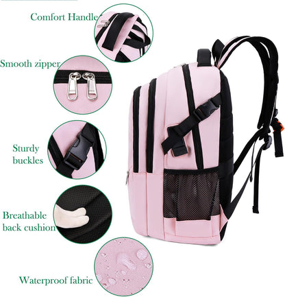 FENGDONG Large Laptop Backpack 17.3 inch Waterproof Travel College Backpack Bookbag,Crossbody Sling Bags for Men & Women Business Backpack Light Pink