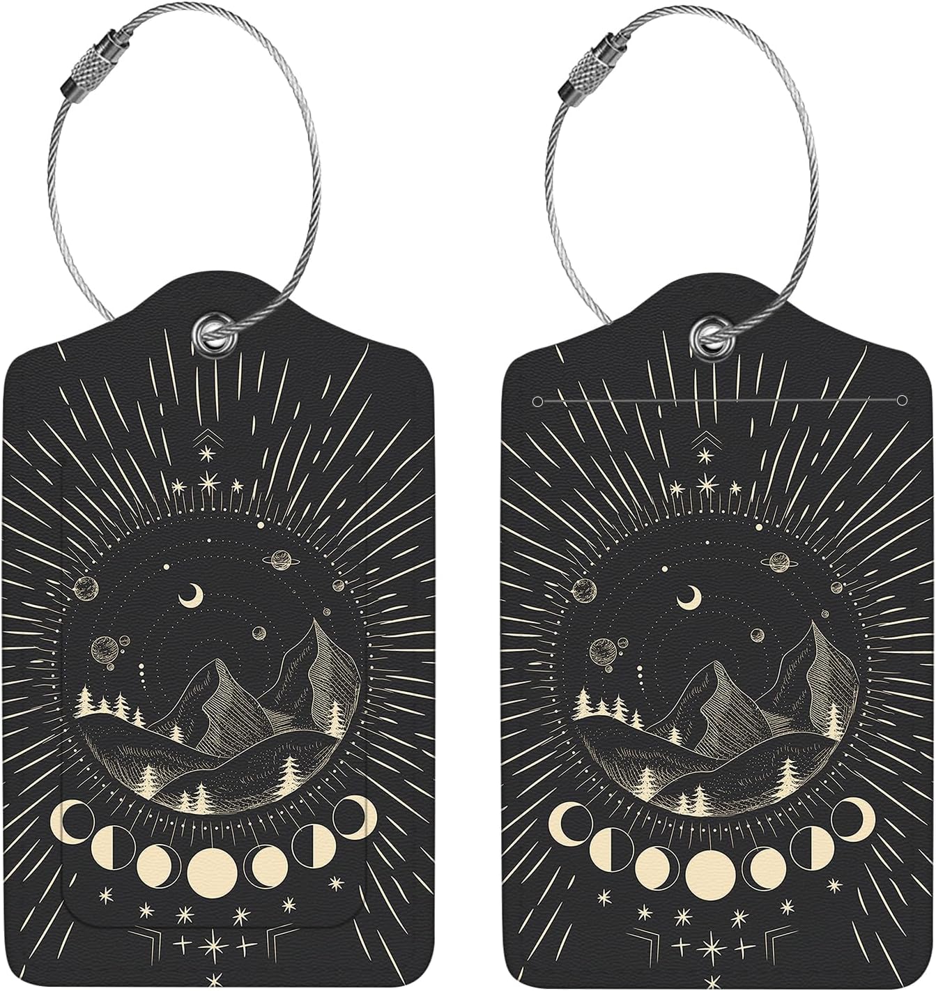 2 Pcs Luggage Tags for Suitcase, Cute Unique PU Leather Travel Bag Tag with Privacy Cover ID Label Address Card and Durable Metal Ring Suitable for Men Women Children Backpack,Mountain Range