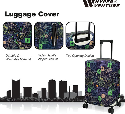 HYPER VENTURE Washable Luggage Cover - Fashion Suitcase Protector Fits 27-30 Inch Luggage (Urban Passport, L)