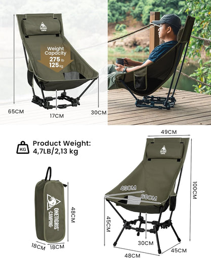 OneTigris Dragonhide Oversized Camping Chair with Pillow Design, Comfortable Widened Seat Folding, 275 lbs Capacity