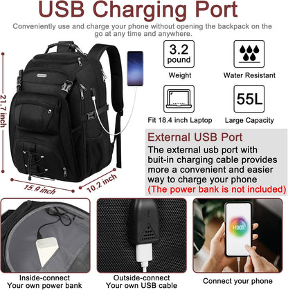 Extra Large Laptop Backpack for Travel, College & Work, TSA Friendly Commuter Gaming Bag with USB Charging Port, Heavy-Duty Anti-Theft Design Fits 18.4 Inch Laptop, Grey, 21.7x15.9x10.2”