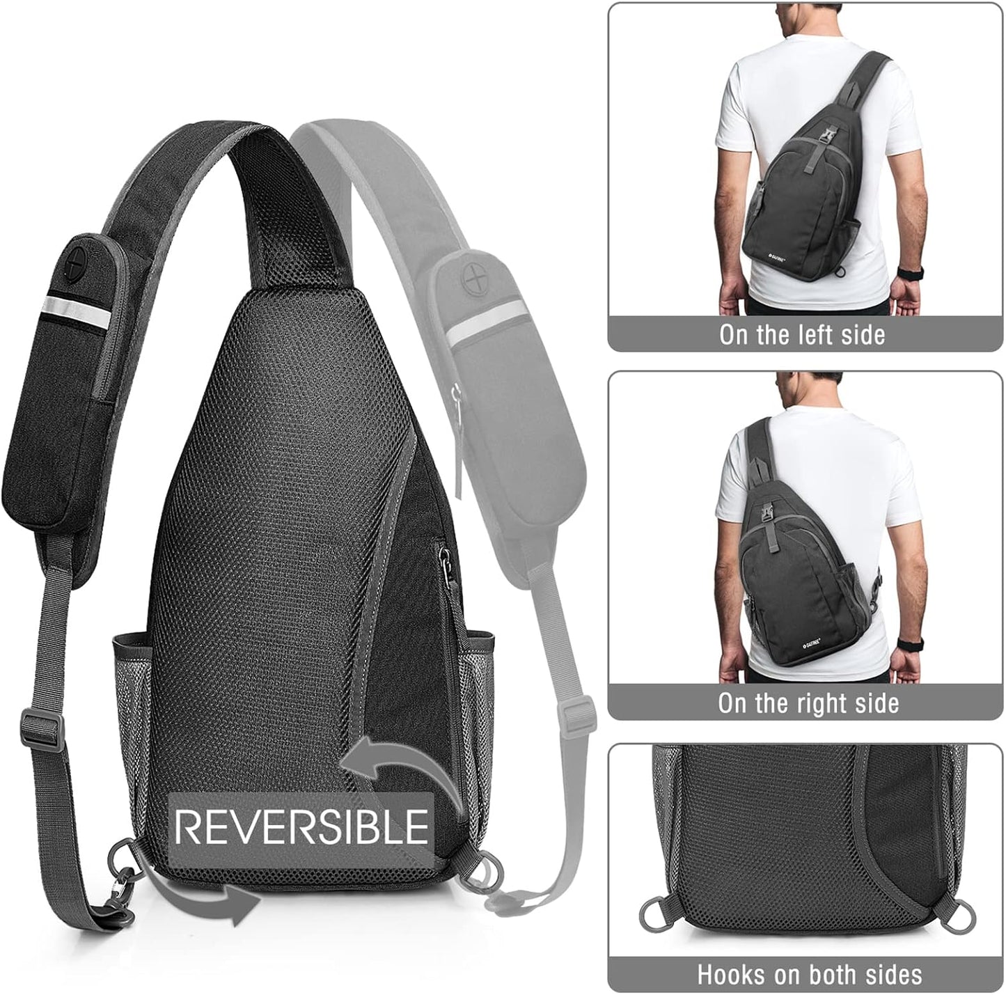 G4Free Sling Bag RFID Blocking Sling Backpack Crossbody Chest Bag Daypack for Hiking Travel(Black)