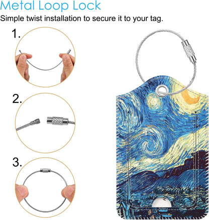 Fintie Luggage Tags, Privacy Cover ID Label with Stainless Steel Loop and Address Card for Travel Bag Suitcase - Starry Night (2 Piece)