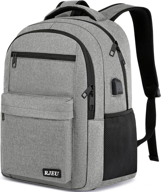 School Backpack for Teen Boys & Girls Students, 15.6 Inch Laptop Backpack with USB Charging Port - College Business Travel Bookbag, Grey