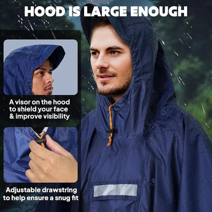 ANYOO Hooded Rain Poncho for Adults Waterproof Lightweight Rain Coat for Men - Image 5