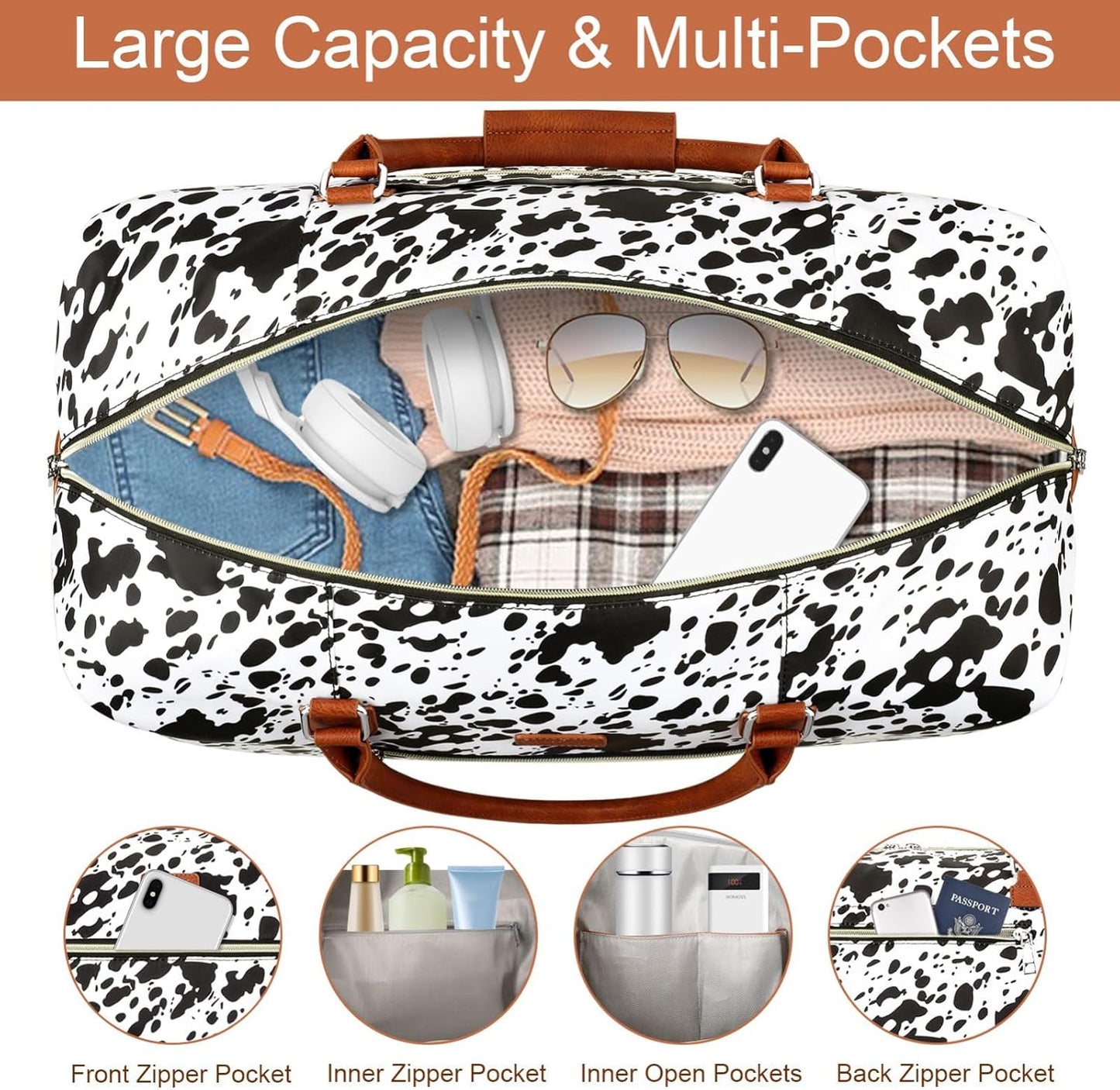 Weekender Bag for Women, Travel Duffel Bag Carry On Overnight Bag with Shoe Compartment Large Nylon Travel Weekend Tote Bag