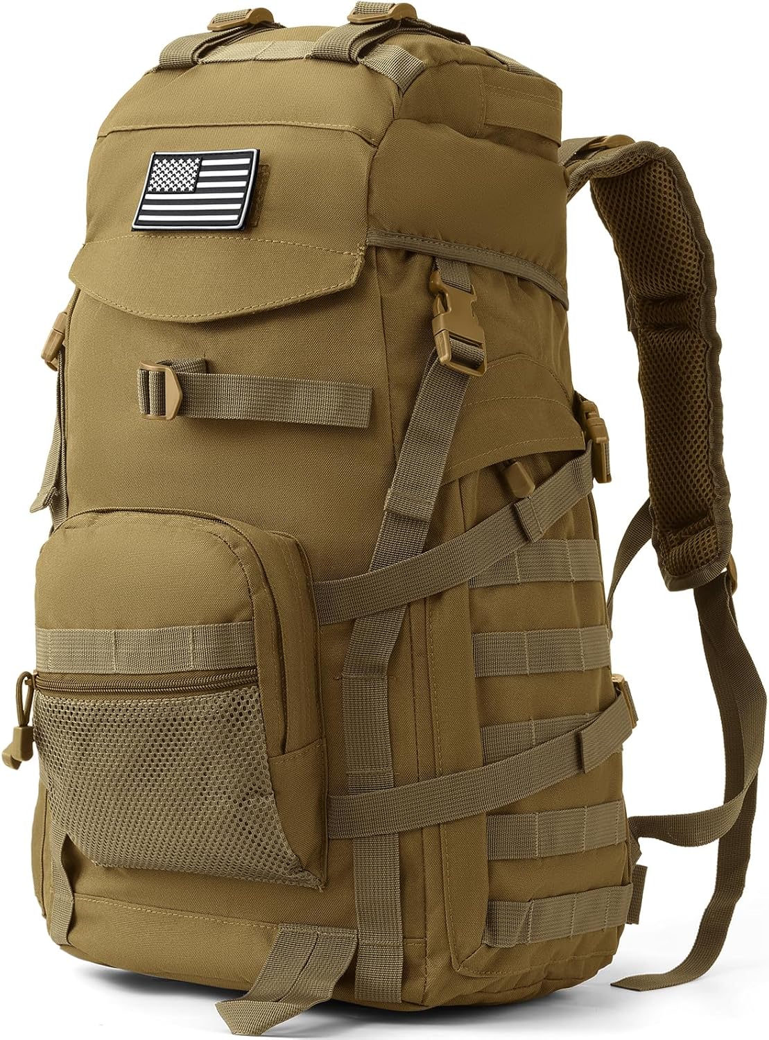 50L Tactical Backpack for Men and Women, Water-Resistant Molle Rucksack, Large Military Assault Pack for Hiking, Hunting, Camping, Gym & Outdoor Survival Khaki