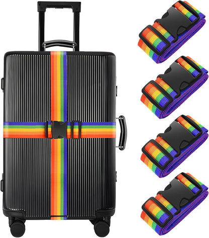 BILIONE 4 Pack Luggage Straps 79" Long Belts Keep Suitcase Secure While Traveling, TSA Approved Add a Bag Premium Accessory for Travel Bag Closure (4 Pcs Rainbow)
