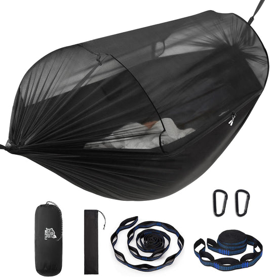 Miztli Camping Hammock -Portable Hammock w/Spacious Net & Tree Straps w/Adjustable Loops, Double and Single Hammock for Outdoor, Indoor, Hiking and Travel