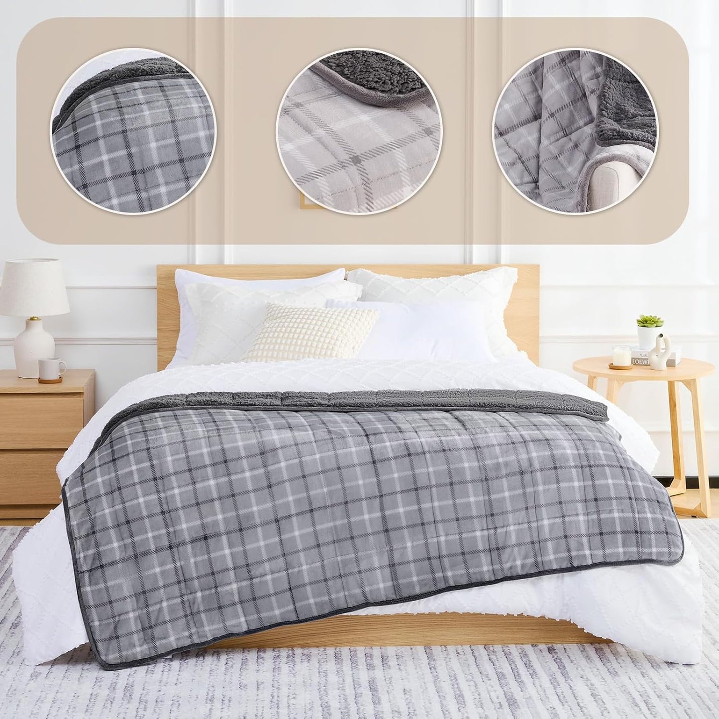 L'AGRATY Weighted Blanket - 48"x72" 15lbs Soft Breathable Heavy Blanket Flannel Material with Glass Beads for Adult All-Season Summer Fall Winter Soft Thick Comfort