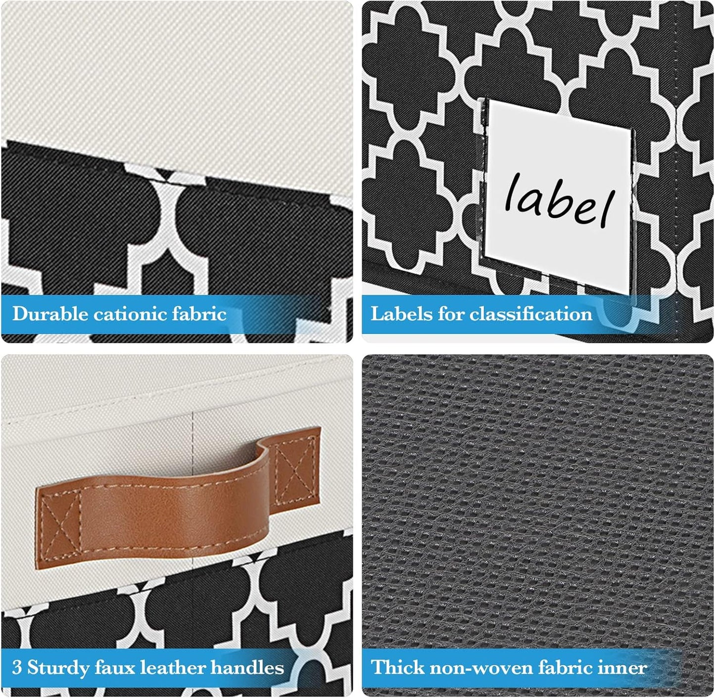 Large Storage Bins with Lids, Foldable Fabric Storage Baskets with Lids, Sturdy Storage Boxes with Labels and 3 PU Handles for Closet Home Bedroom Office (26L, 3 Packs, Black Plaid&White)