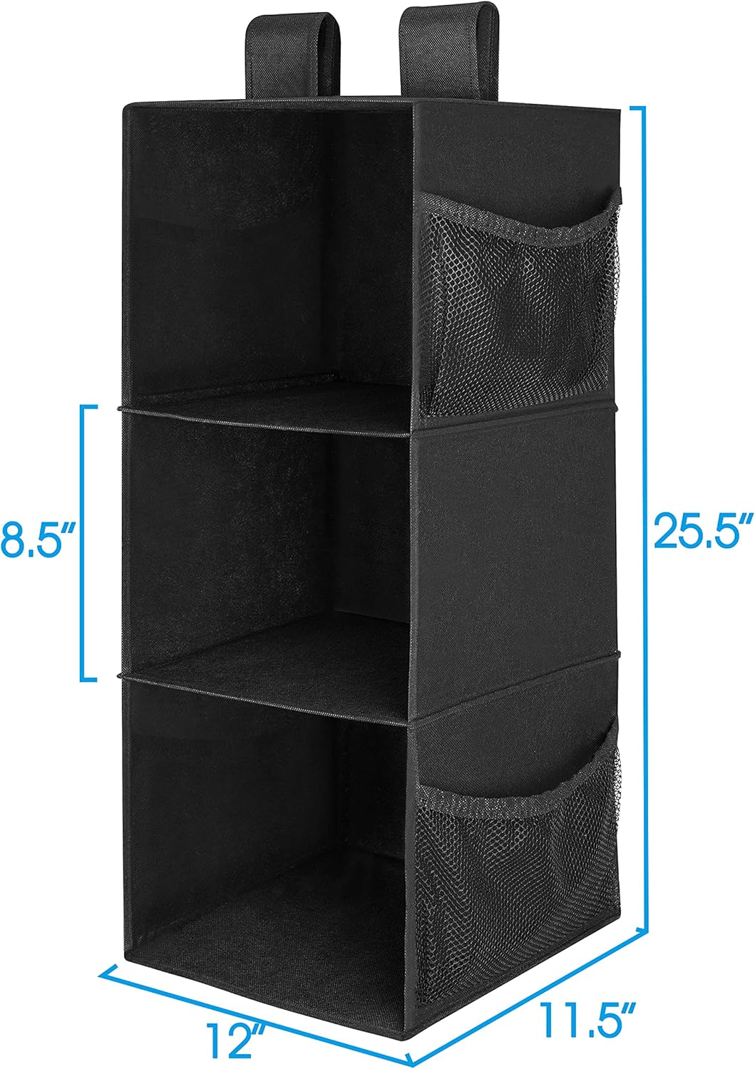 MAX Houser 3-Shelf Hanging Closet Organizers, Collapsible Closet Hanging Shelves for Camper, Nursery Hanging Organizers, Black, 2-Pack