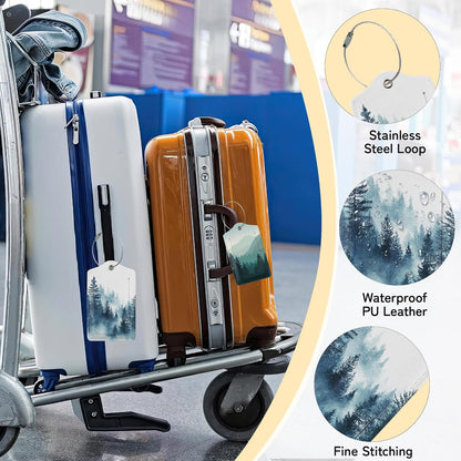 3 PCS Misty Forest Landscape Luggage Tags,Suitcase Tags Privacy Cover ID Label with Stainless Steel Loop and Address Card for Travel Bag Suitcase