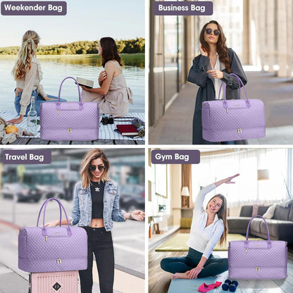 Travel Bag Weekender Bags for Women - Carry on Overnight Bag with Shoe Compartment Duffle Bag with Laptop Pocket Light Purple