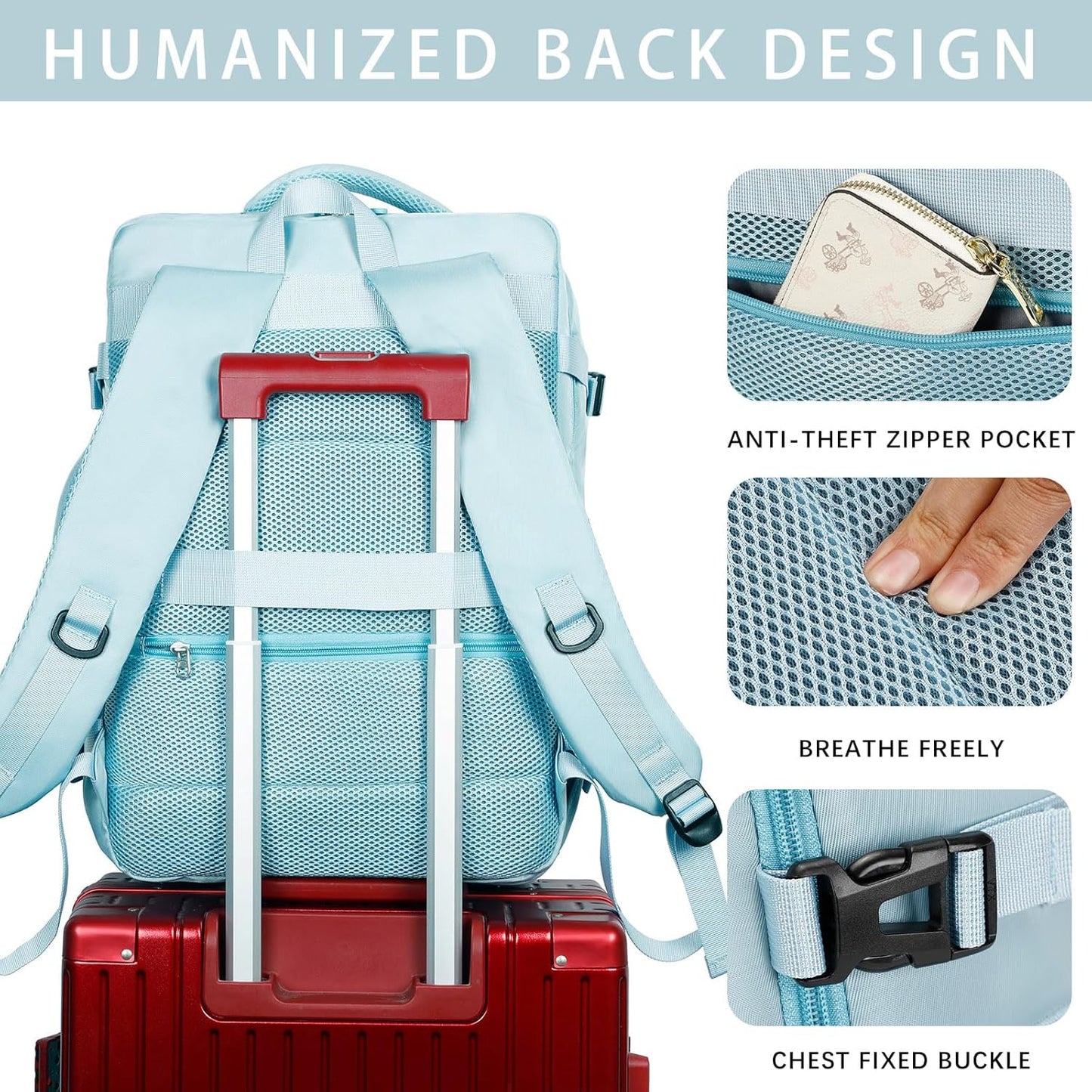 Sowaovut Travel Laptop Backpack, Extra Large High School College Backpacks, Flight Approved Daypack Business Bag Fit 17.3 inch Laptop for Men Women (Light Blue)