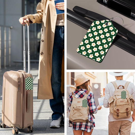 2 Pack Floral Luggage Tag for Women, Green Leather Luggage Tags for Suitcases Waterproof, Name ID Labels with Privacy Cover Suitcases Bag Luggage Tags for Travel, Travel Accessory Luggage Tag