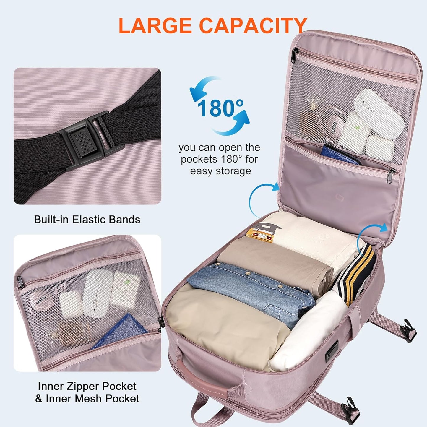 PIJUSHI Travel Backpack for Women Expandable Carry on Luggage Backpack Airline Approved Personal Item Laptop Bag(PE034 Light Purple)